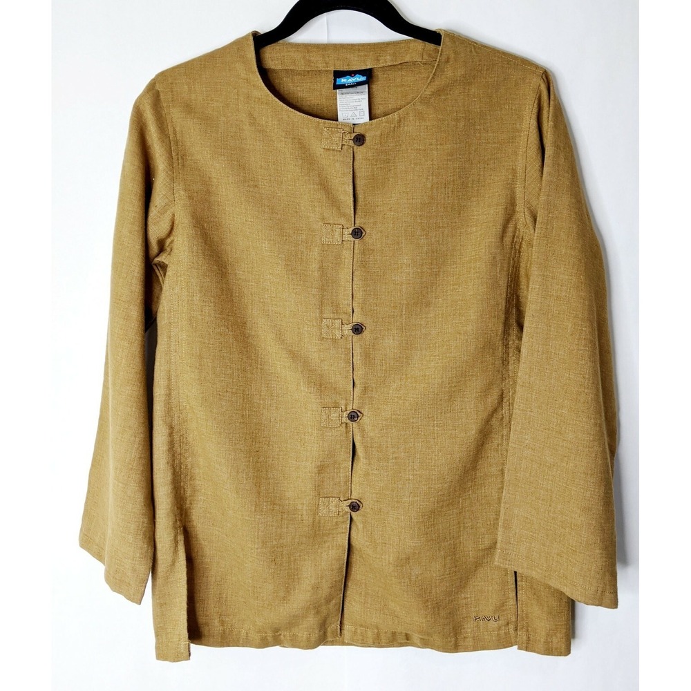 Kavu Women's Button Up Shirt Blouse Tan Khaki  size S small EUC